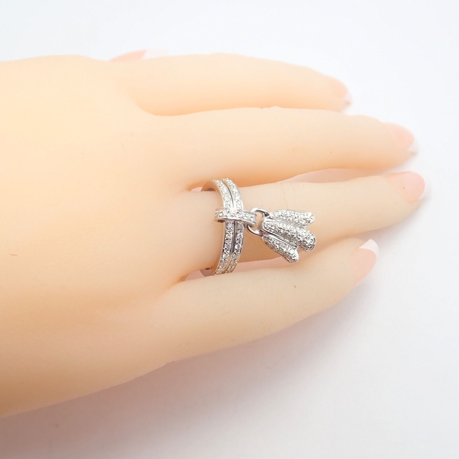 Authentic! Piaget 18k White Gold Diamond Double Band Flower Ring | Fortrove