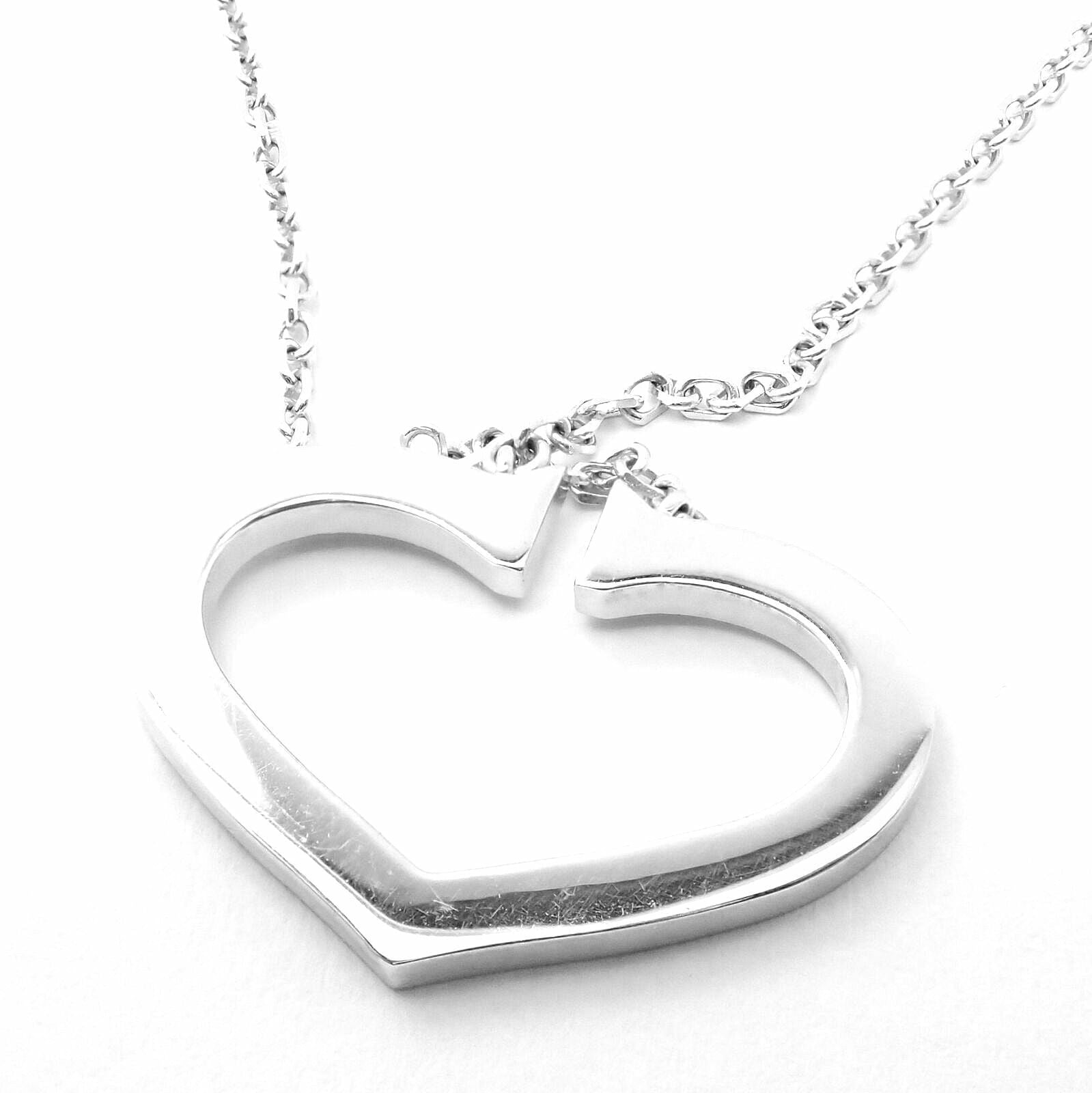 Authentic! Cartier 18k White Gold Diamond Large C Heart Pendant Necklace | Fortrove