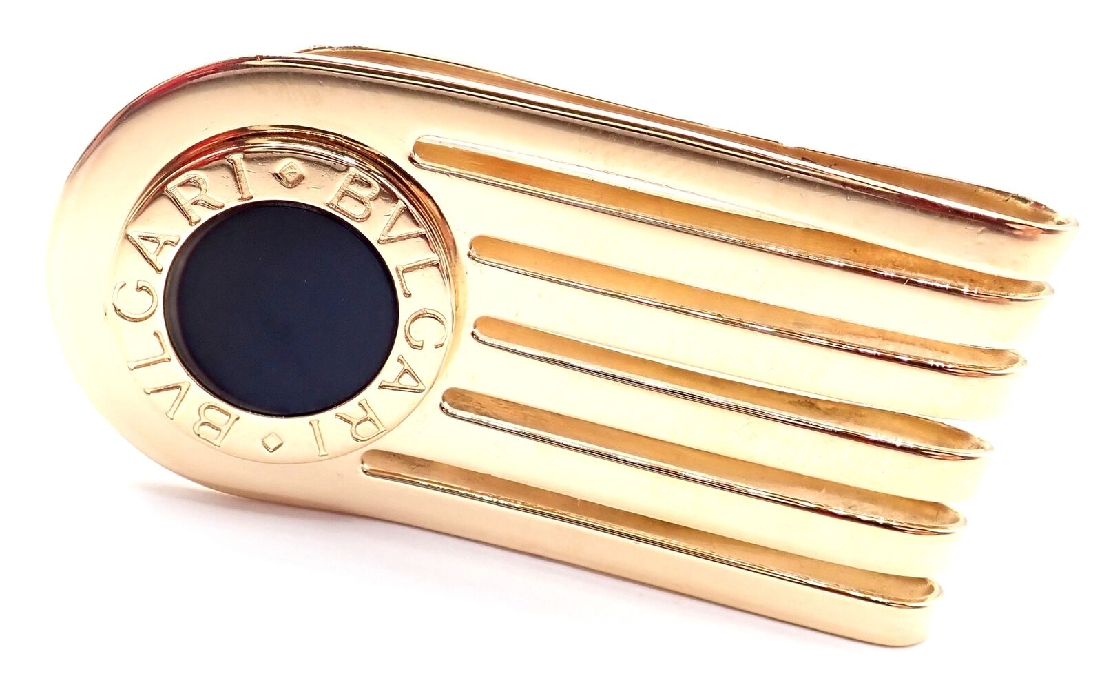 Vintage! Authentic Bulgari Bulgari 18k Yellow Gold Onyx Money Clip | Fortrove