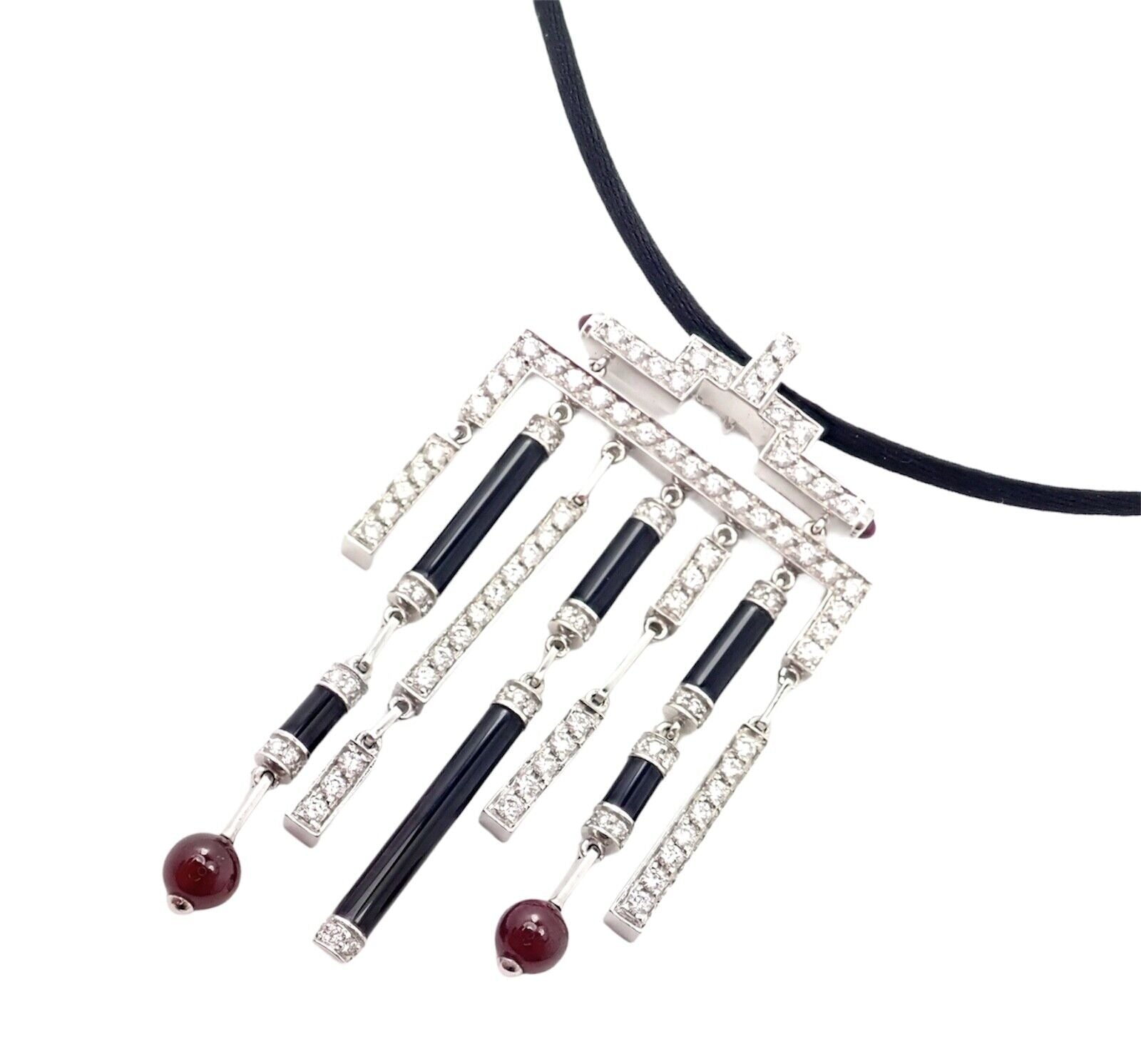 Cartier Le Baiser Du Dragon 18k White Gold Onyx Ruby Diamond Necklace w/ Paper | Fortrove