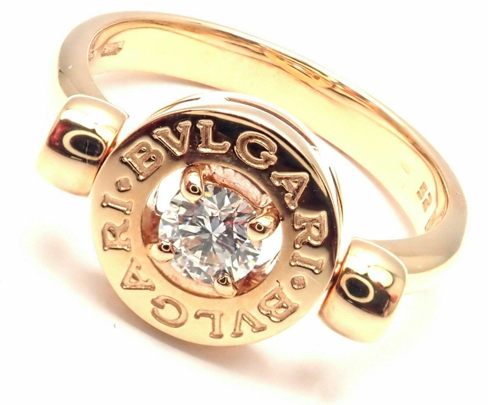 Authentic! BULGARI BVLGARI 18k Rose Gold Diamond Flip Ring Size 5.75 | Fortrove