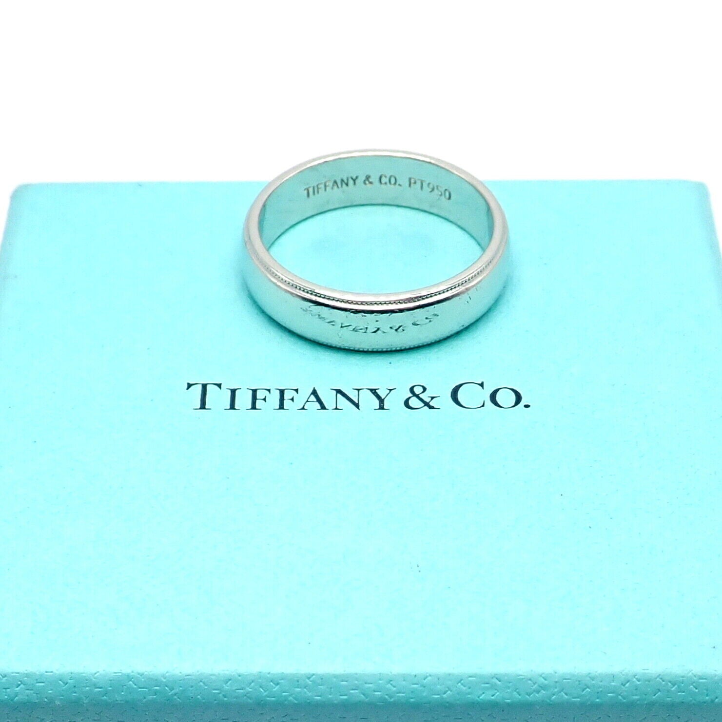 Tiffany & Co. Platinum 6mm Band Classic Milgrain Mens Band Ring Sz 11.5 | Fortrove