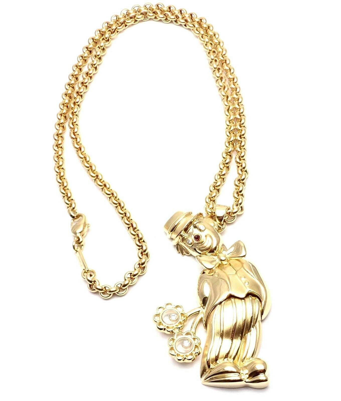 Authentic! Chopard 18k Yellow Gold Large Happy Clown Flower Pendant Necklace | Fortrove