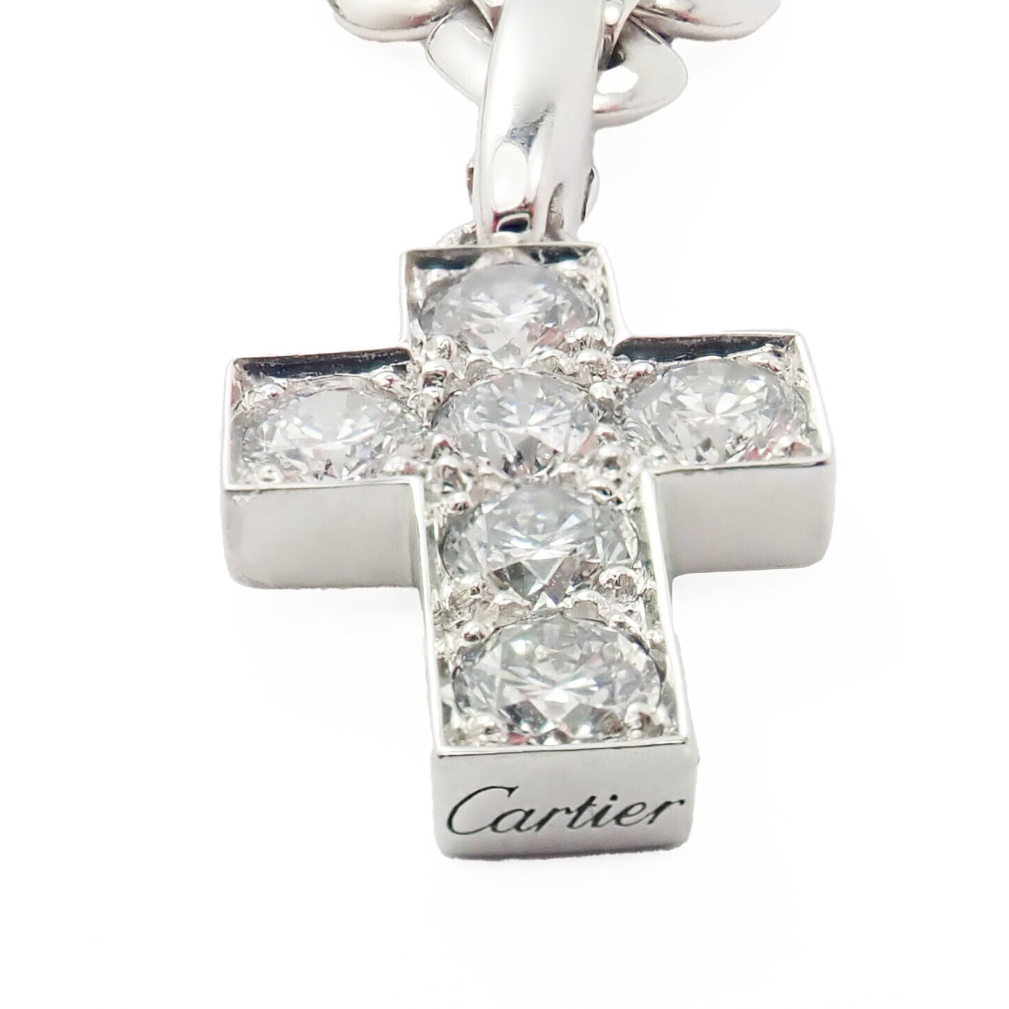 Authentic! Cartier 18k White Gold 3 Charm Bracelet with Diamond Cross Double C's | Fortrove