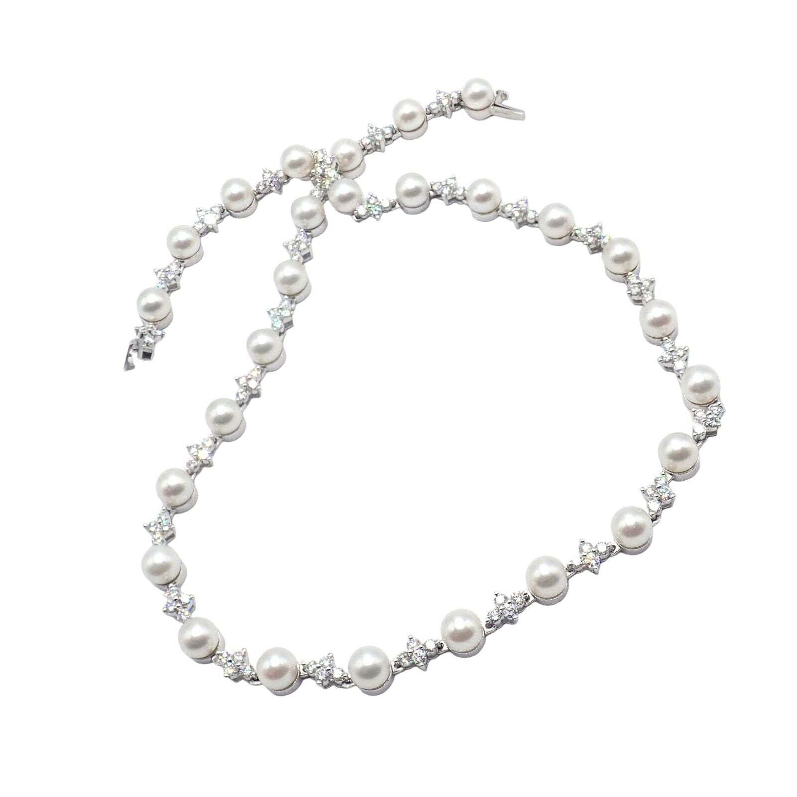 Authentic! Tiffany & Co Platinum Diamond 6.5mm Pearl Necklace | Fortrove