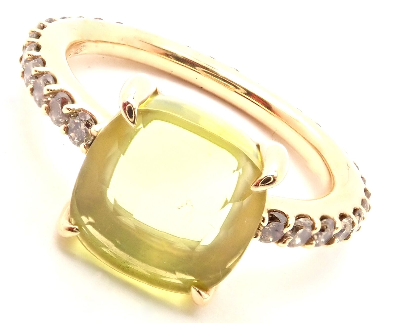Authentic! Pomellato Baby 18k Rose Gold Cognac Diamond Lemon Quartz Ring | Fortrove