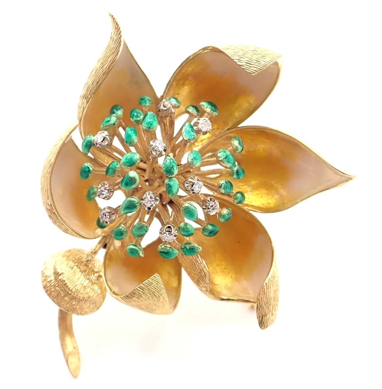 Tiffany & Co. Jewelry & Watches:Fine Jewelry:Brooches & Pins Authentic! Vintage Tiffany & Co Flower 18k Yellow Gold Diamond Large Pin Brooch