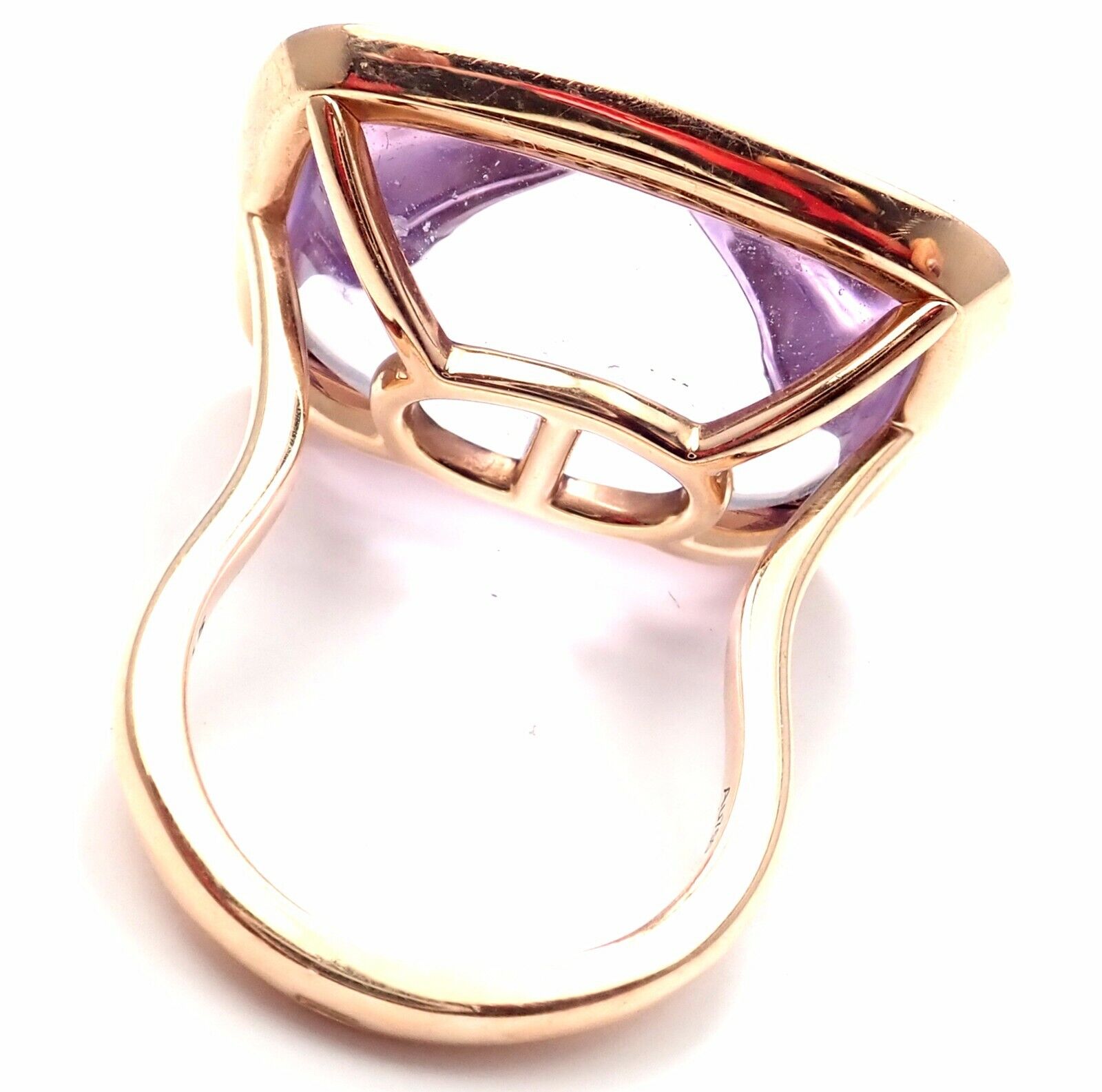 Rare! Authentic Hermes 18k Rose Gold Diamond Large Amethyst Ring | Fortrove