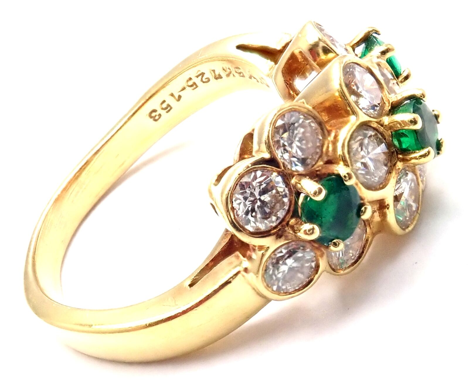 Authentic! Van Cleef & Arpels 18k Yellow Gold Emerald Diamond Fleurette Ring | Fortrove