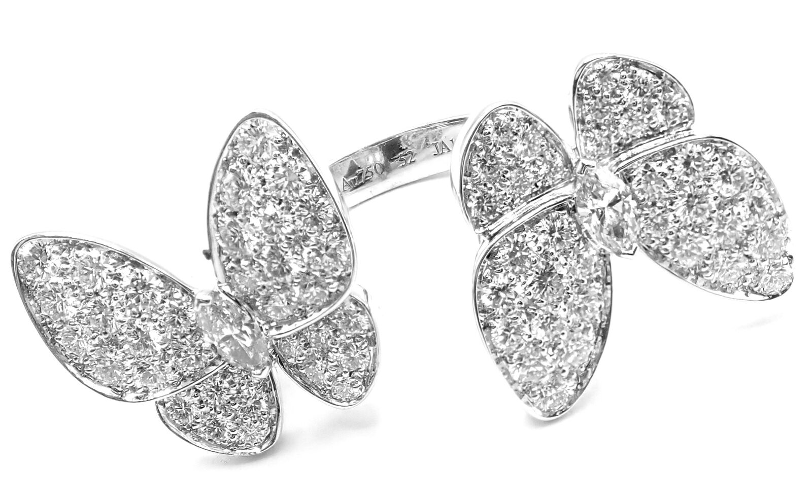 Van Cleef & Arpels 18k White Gold Diamond Two Butterfly Between Finger Ring | Fortrove