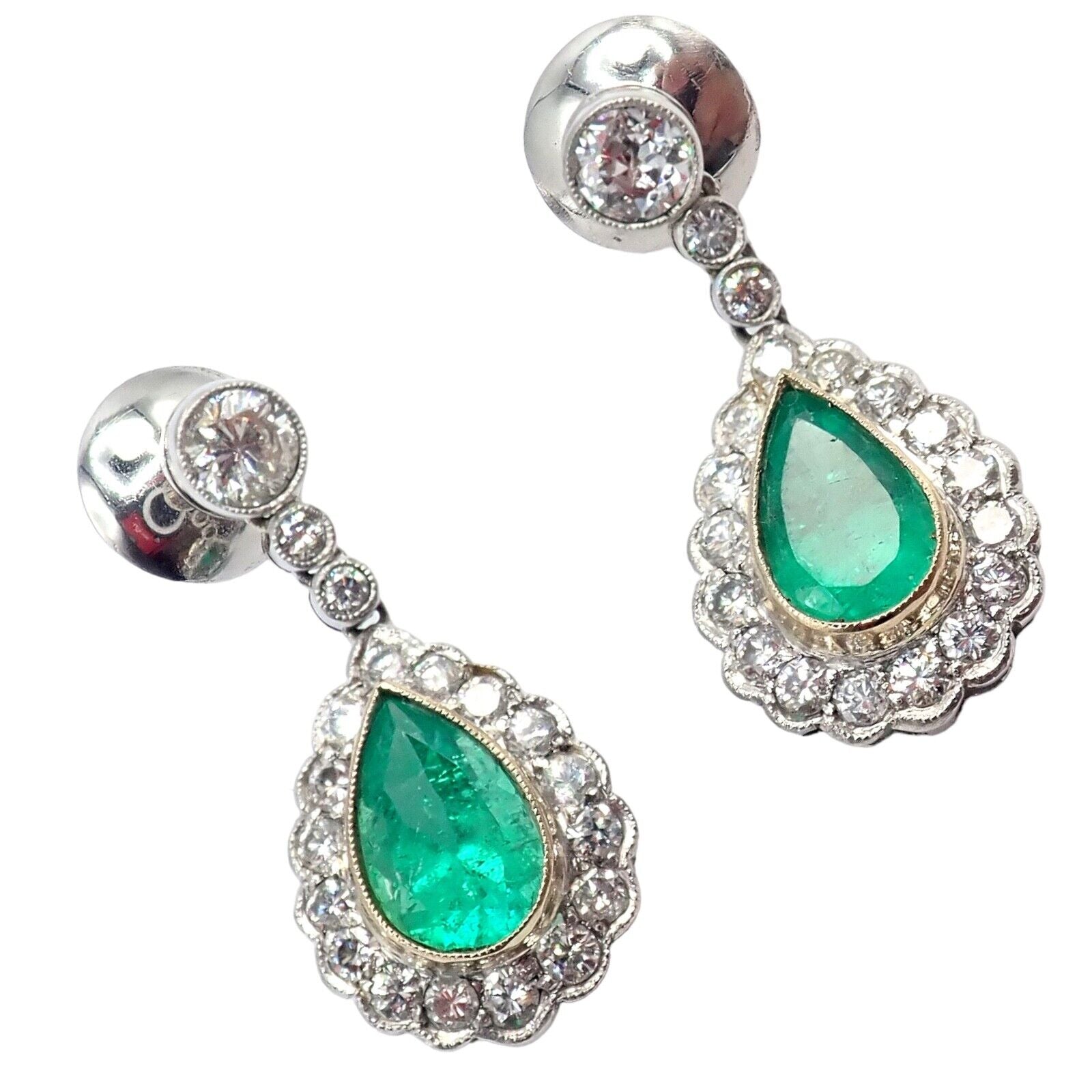 Vintage Estate Platinum Diamond Emerald Earrings Necklace Set | Fortrove