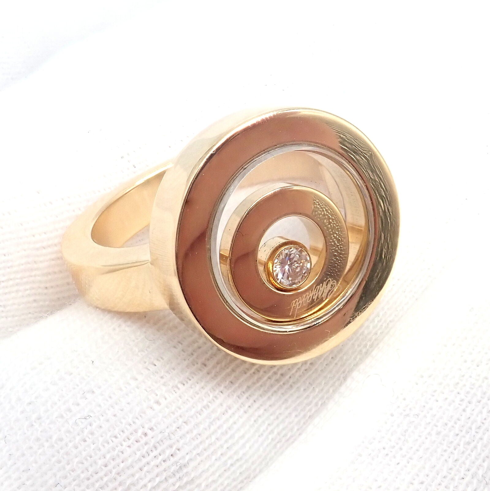 Authentic! Chopard 18k Yellow Gold Diamond Double Circle Happy Spirit Ring | Fortrove