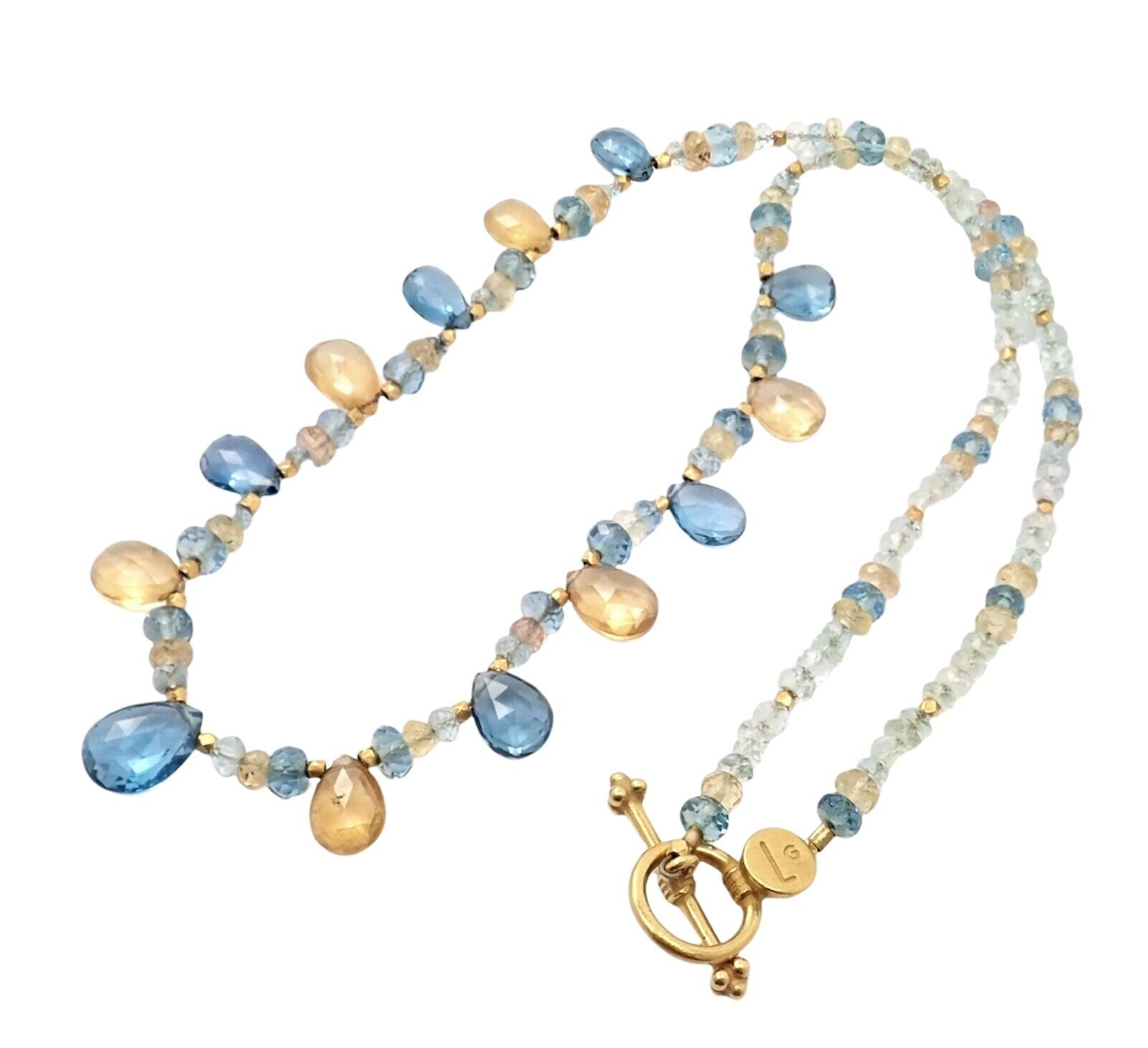 Laura Gibson 22k Yellow Gold Citrine Blue Topaz Citrine Necklace | Fortrove