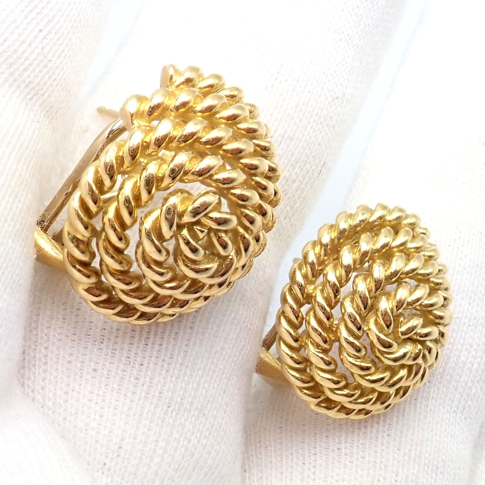 Rare! Authentic Vintage Tiffany & Co 18k Yellow Gold Large Coiled Rope Earrings | Fortrove