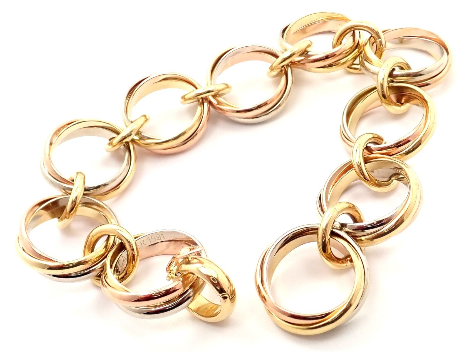 Authentic! Cartier Trinity 18k Multi Color Gold Round Wide Link Bracelet | Fortrove