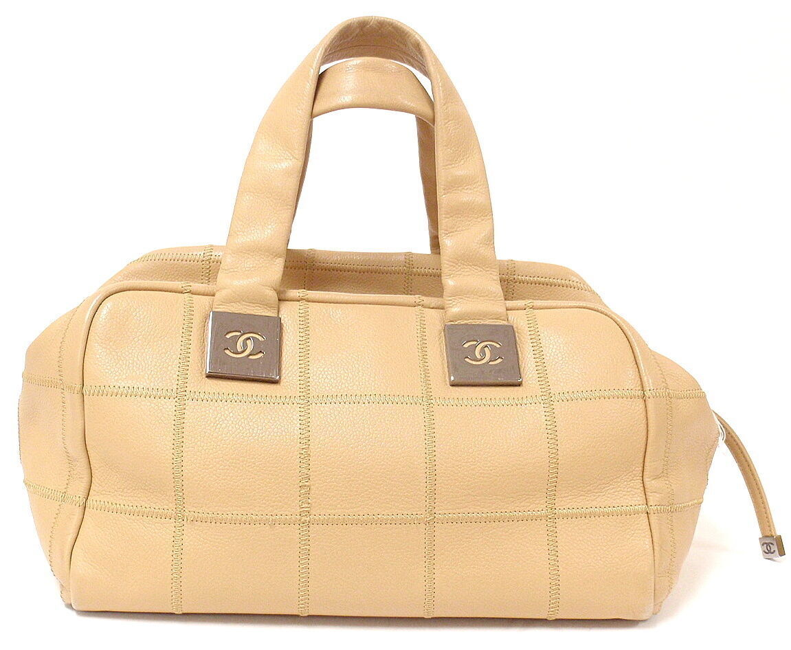 AUTHENTIC 2004 CHANEL LAX SQUARE STITCH CAFE o'LAIT SOFT CAVIAR LEATHER HANDBAG | Fortrove