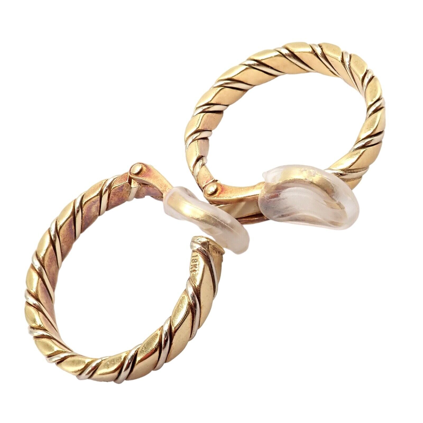 Rare! Authentic Pomellato 18k Yellow + White Gold Hoop Earrings | Fortrove