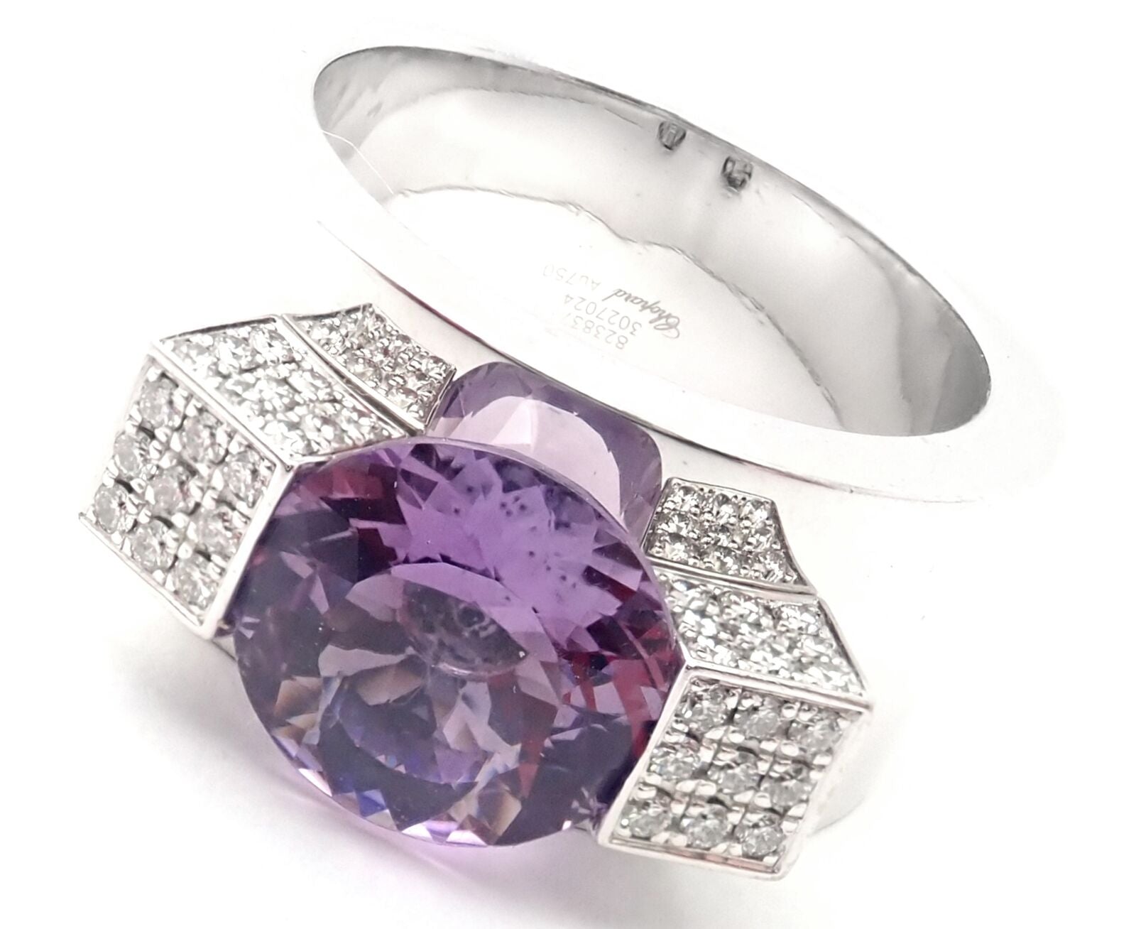 Authentic! Chopard 18k White Gold Diamond Amethyst Wide Band Ring | Fortrove