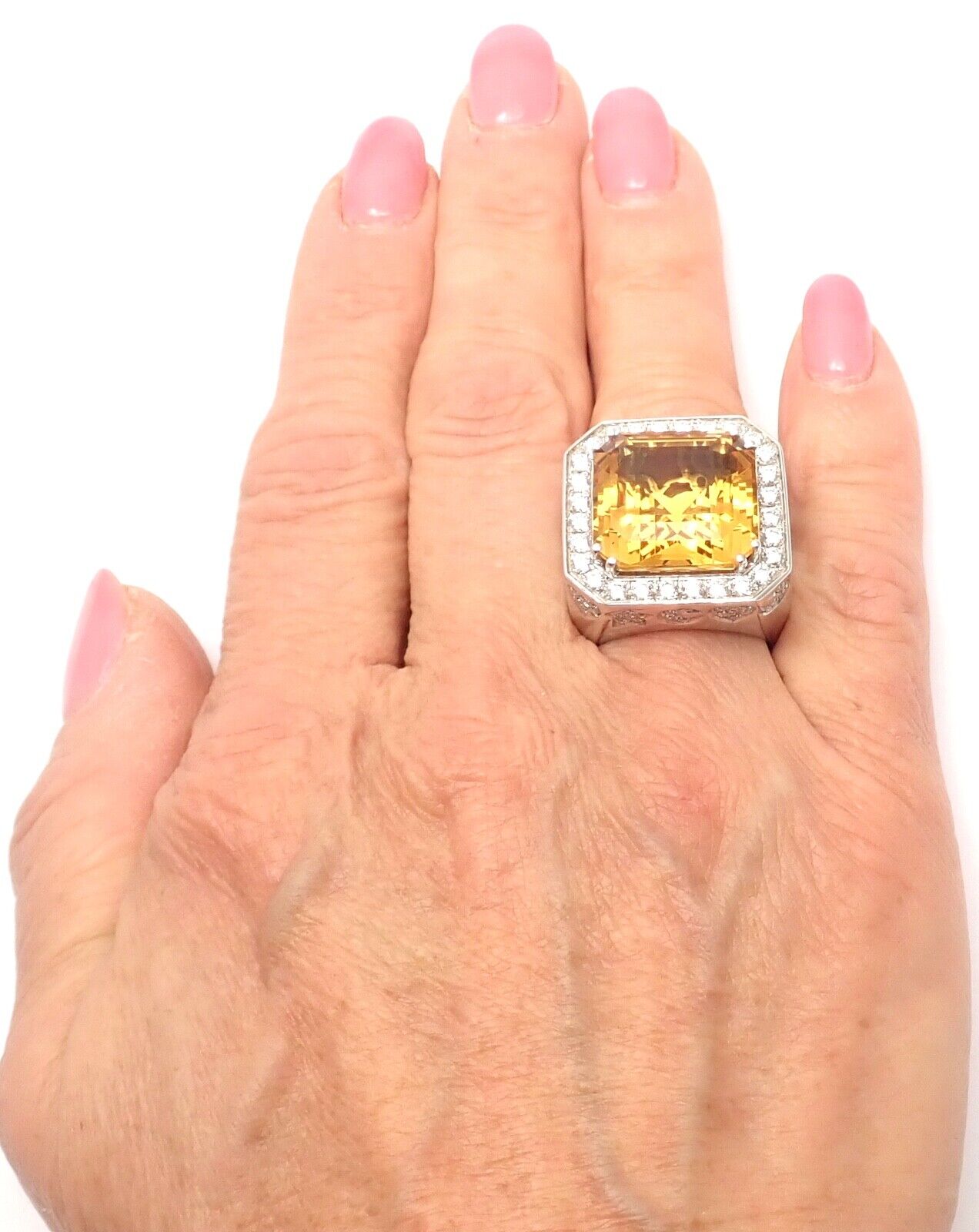 Authentic! Pasquale Bruni 18k White Gold Diamond Citrine Large Ring | Fortrove