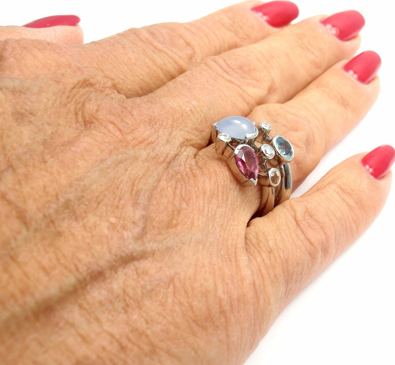 Authentic! Cartier Meli Melo Platinum Chalcedony Tourmaline Garnet Diamond Ring | Fortrove