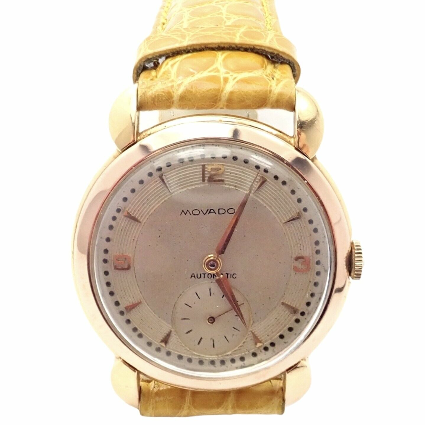 Movado Jewelry & Watches:Watches, Parts & Accessories:Watches:Wristwatches Movado 18k Yellow Gold Automatic Bumper Yellow Alligator Band Watch R8405