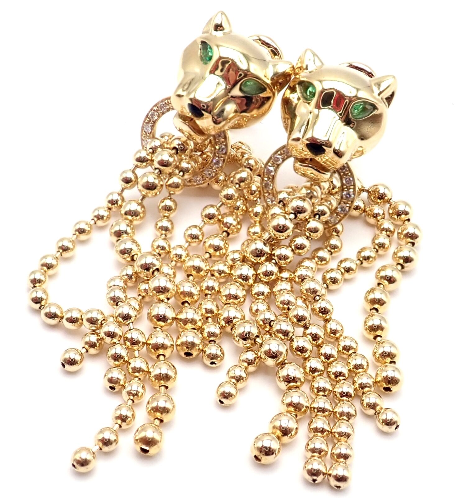 Authentic! Cartier Panther Panthere 18k Gold Diamond Tsavorite Onyx Earrings | Fortrove
