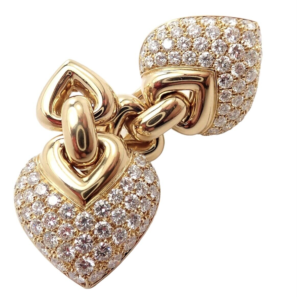 Bvlgari Jewelry & Watches:Fine Jewelry:Earrings Authentic! Bulgari Bvlgari 18k Yellow Gold Diamond Heart Doppio Cuore Earrings