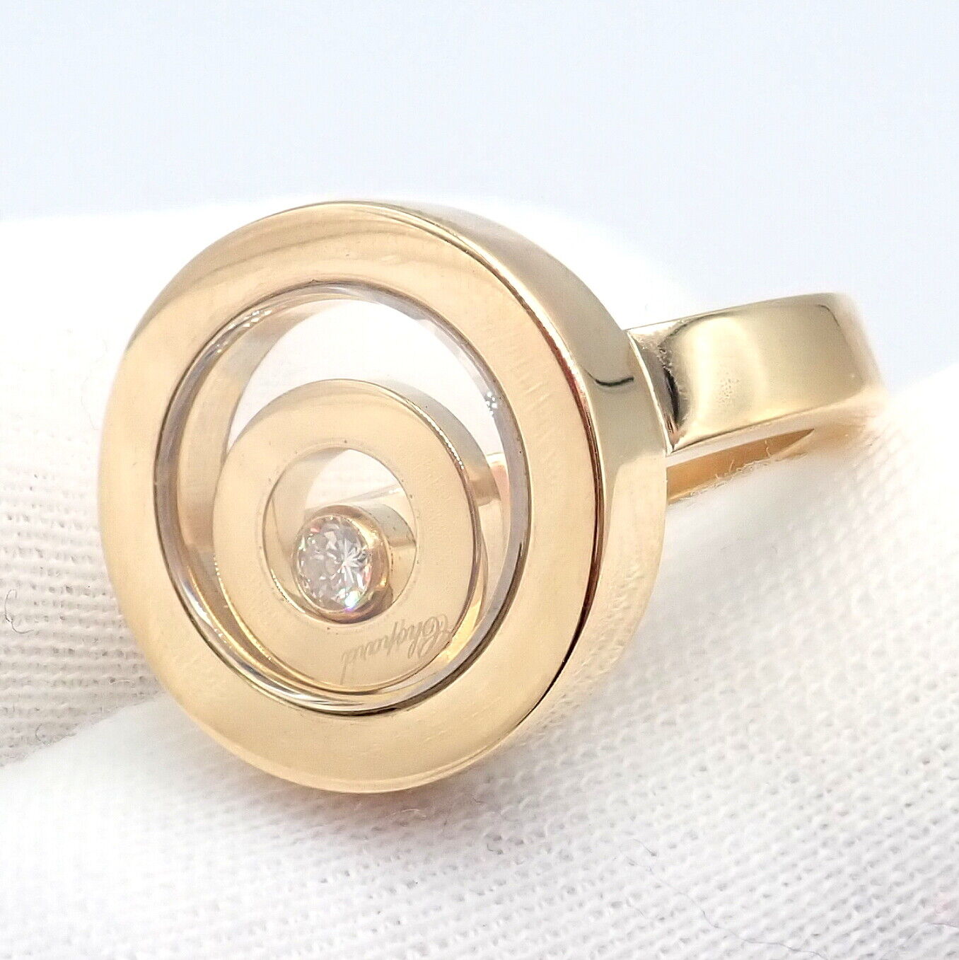 Authentic! Chopard 18k Yellow Gold Diamond Double Circle Happy Spirit Ring | Fortrove