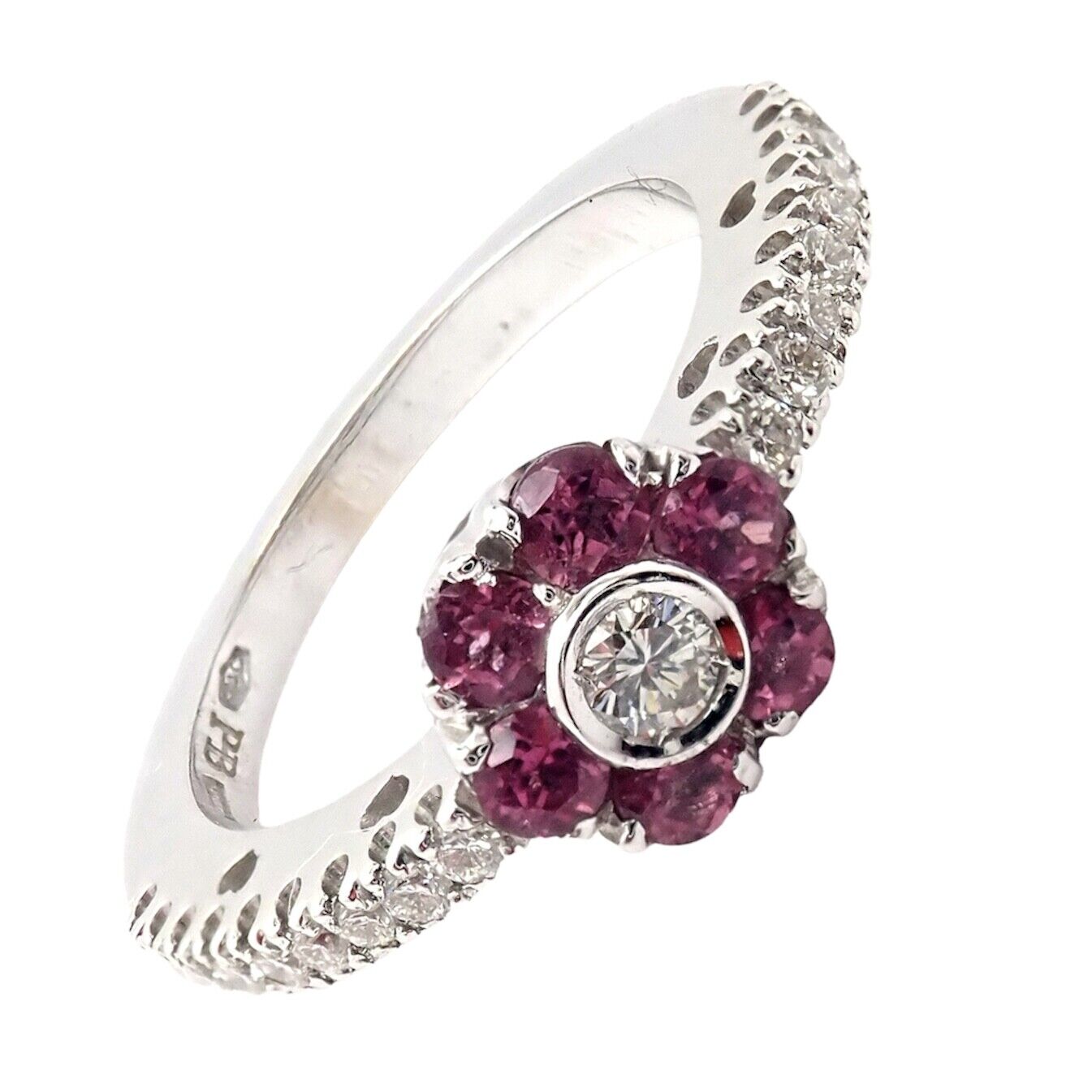 Authentic! Pasquale Bruni 18k White Gold Diamond Pink Sapphire Flower Fiori Ring | Fortrove