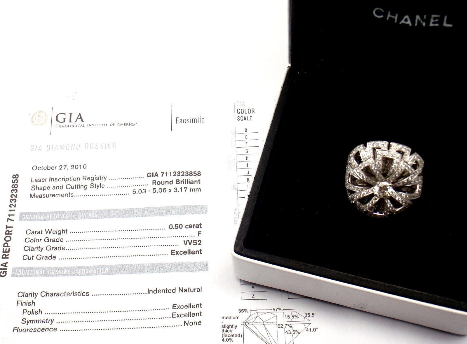 Rare! Authentic Chanel Flower 18k White Gold Diamond Large Ring | Fortrove