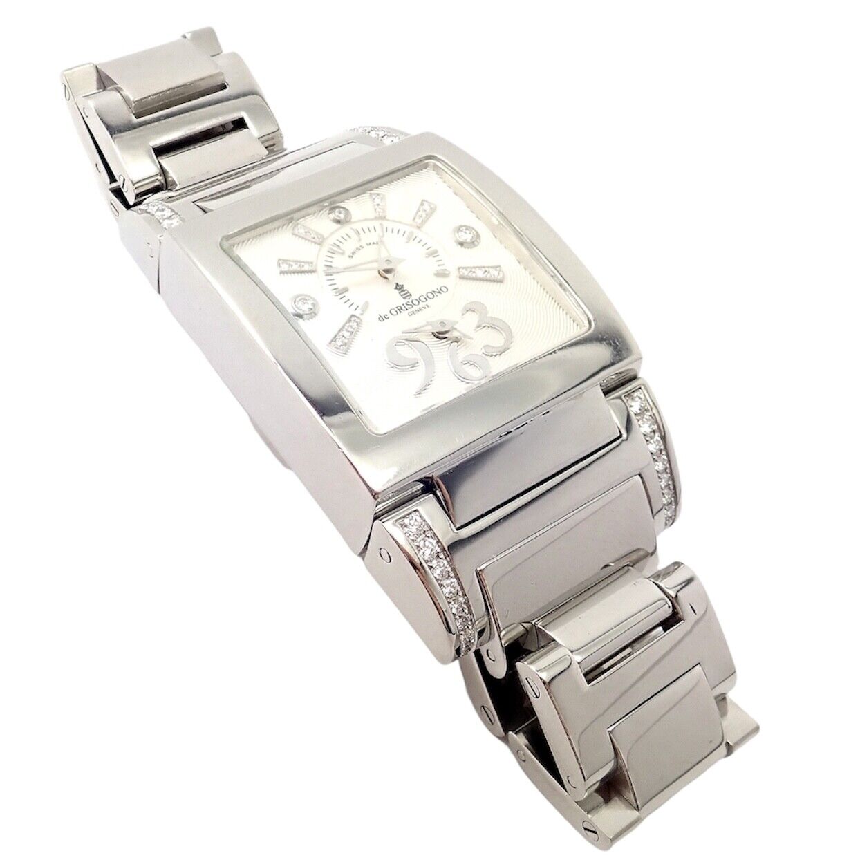 Rare! De Grisogono Stainless Steel Diamond Ladies Dual Time Instrumentino Watch | Fortrove