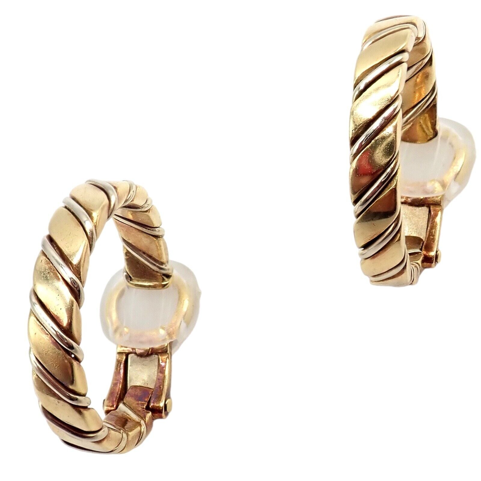 Rare! Authentic Pomellato 18k Yellow + White Gold Hoop Earrings | Fortrove