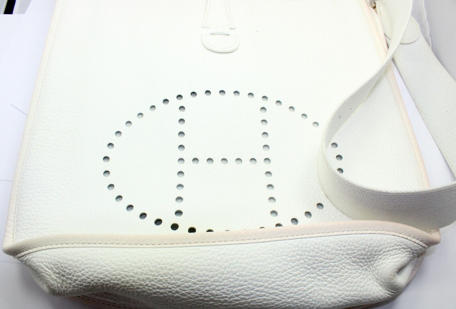 Authentic! Hermes Evelyne Parchment White Clemence Leather PM Handbag Purse | Fortrove