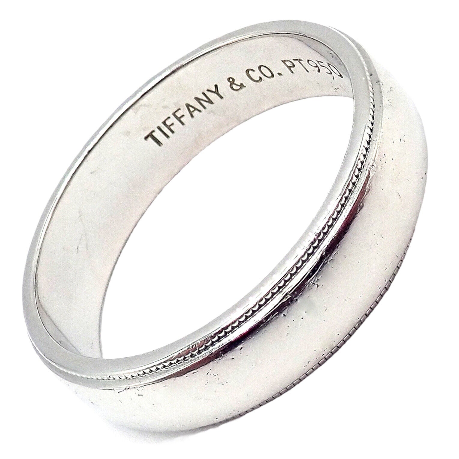 Tiffany & Co. Platinum 6mm Band Classic Milgrain Mens Band Ring Sz 11.5 | Fortrove