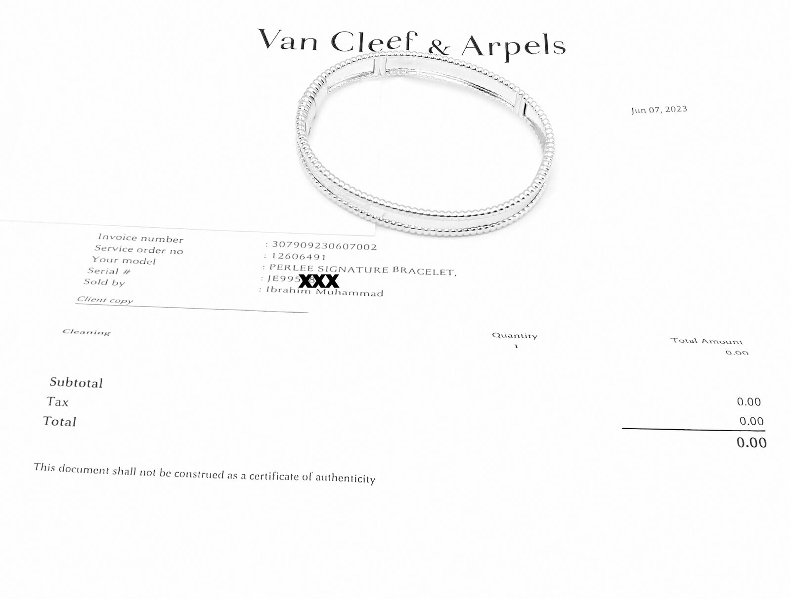 Van Cleef & Arpels Jewelry & Watches:Fine Jewelry:Bracelets & Charms Authentic! Van Cleef & Arpels Perlee 18k White Gold Medium Size Bangle Bracelet
