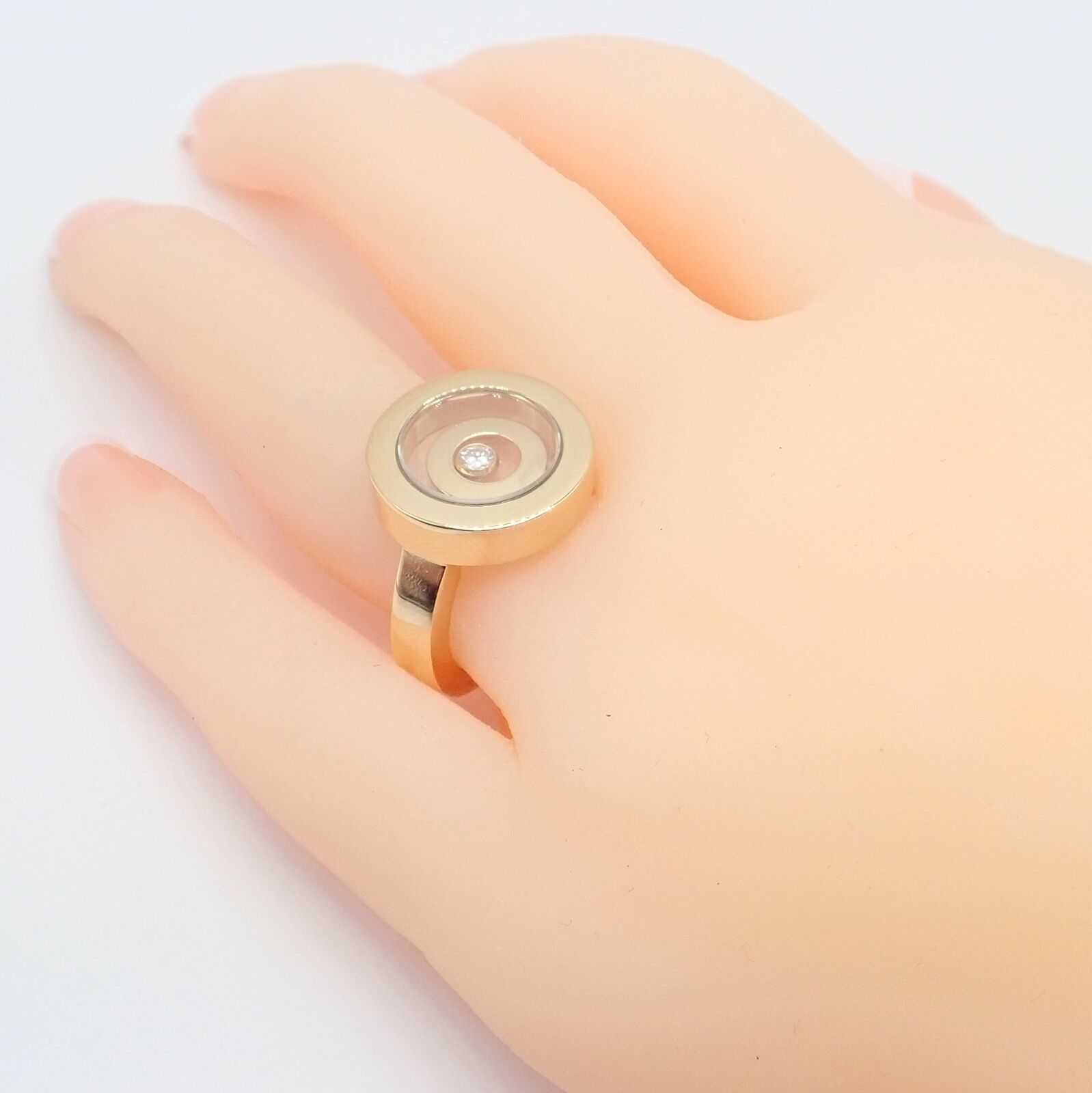 Authentic! Chopard 18k Yellow Gold Diamond Double Circle Happy Spirit Ring | Fortrove