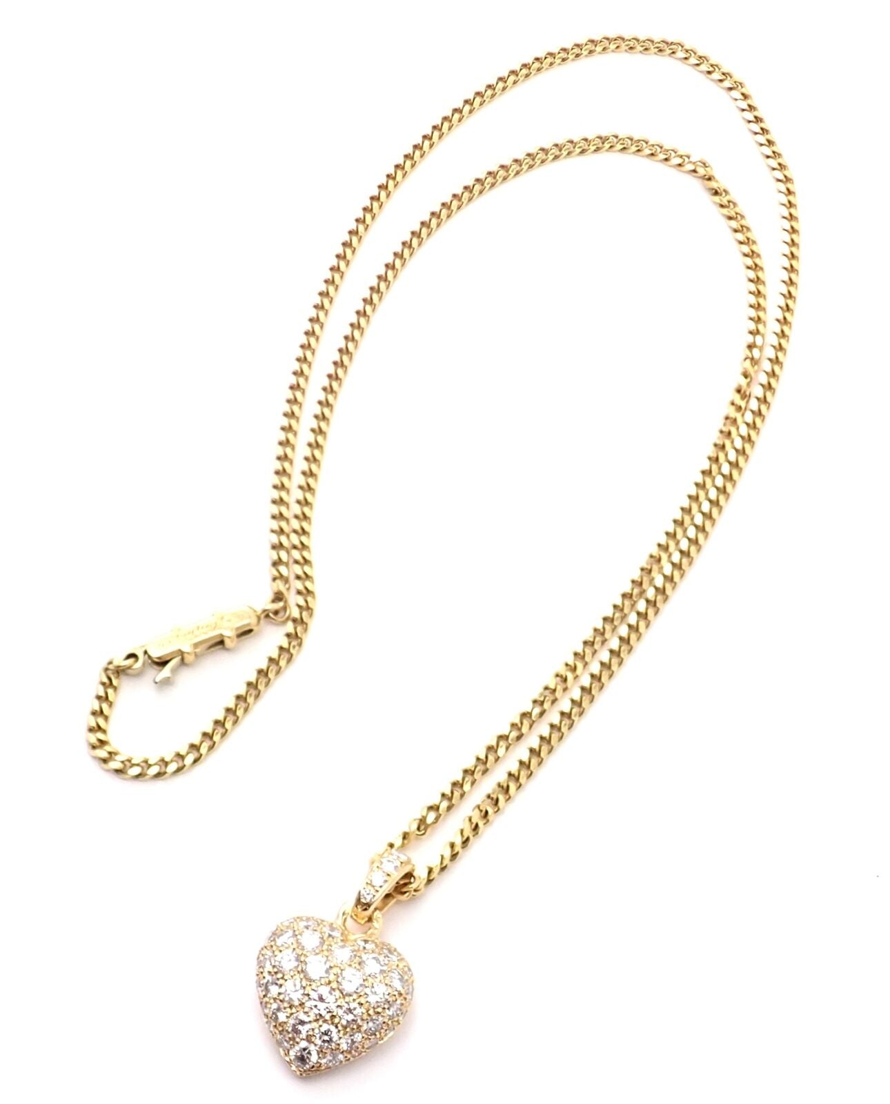 Authentic! Cartier 18k Yellow Gold 2ct Diamond Pavé Large Heart Pendant Necklace | Fortrove