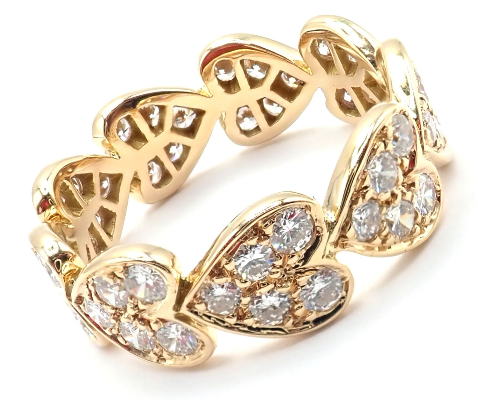 Authentic! Cartier 18k Yellow Gold Diamond Heart Eternity Band Ring Size 7.25 | Fortrove