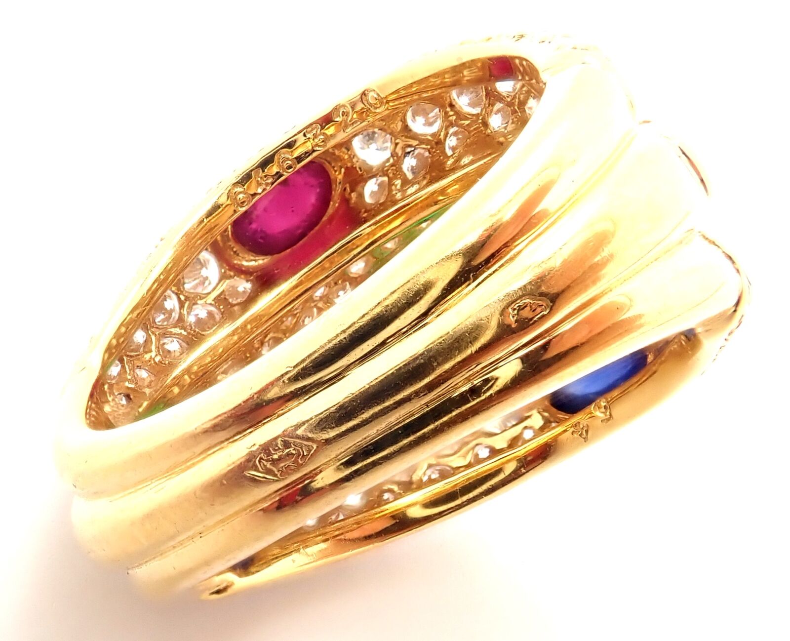 Cartier Jewelry & Watches:Fine Jewelry:Rings Authentic! Cartier 18k Yellow Gold Diamond Emerald Ruby Sapphire Band Ring