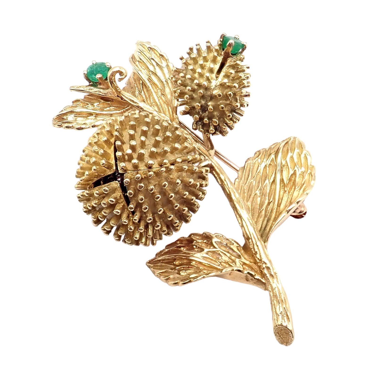 Rare! Tiffany & Co 18k Yellow Gold Diamond Emerald Flower Night & Day Brooch Pin | Fortrove