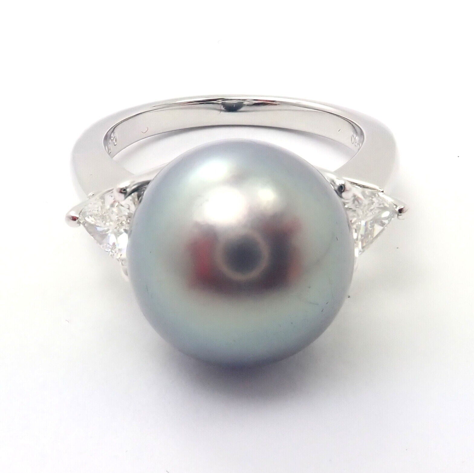 Rare! Mikimoto Platinum .5ctw Diamond 12mm Tahitian South Sea Pearl Heart Ring | Fortrove