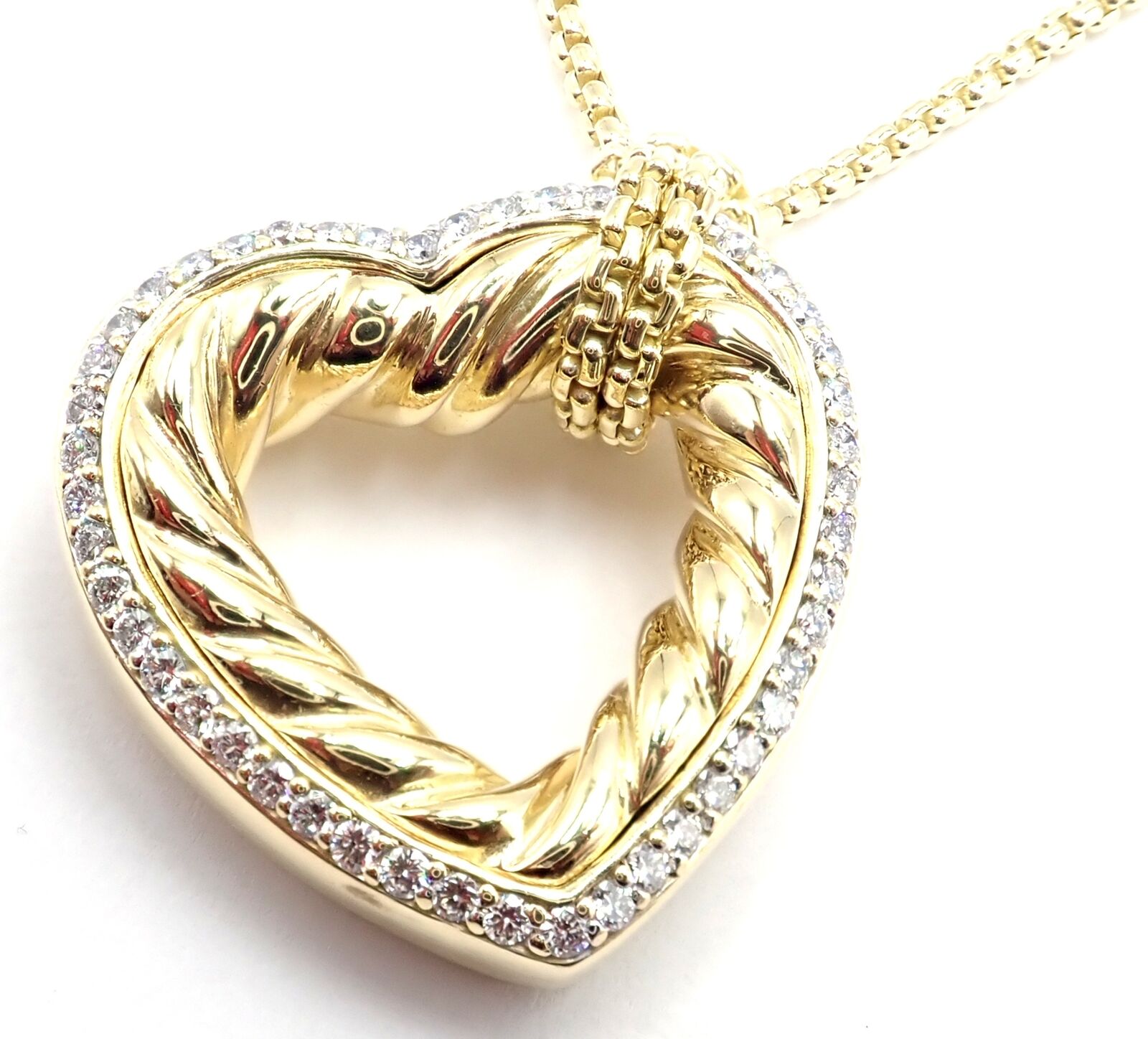David Yurman Cable 18k Yellow Gold Diamond Large Heart Pendant Chain Necklace | Fortrove