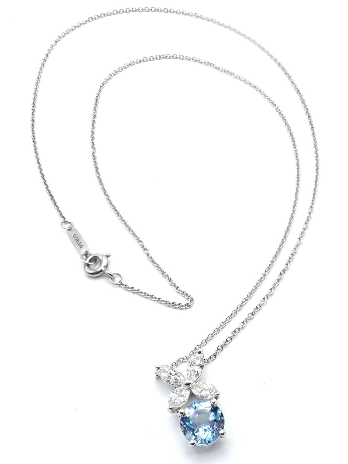 Authentic! Tiffany & Co Victoria Platinum Diamond Aquamarine Pendant Necklace | Fortrove
