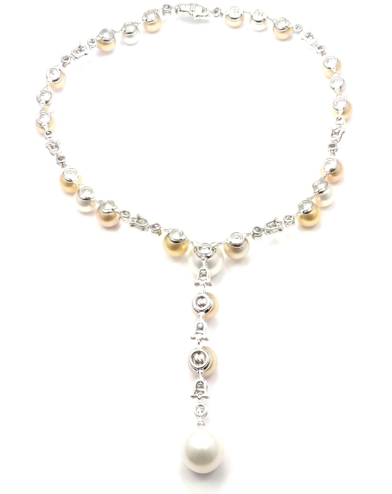 Authentic! Cartier Calin Platinum Diamond Tahitian & South Sea Pearl Necklace | Fortrove