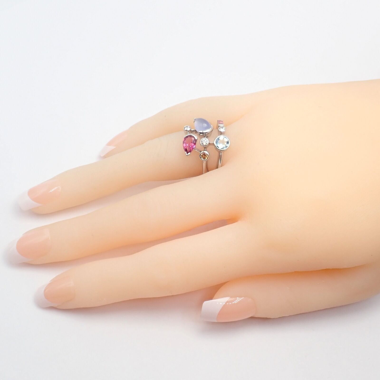 Cartier Meli Melo Platinum Chalcedony Tourmaline Garnet Diamond Ring sz 5.75 | Fortrove