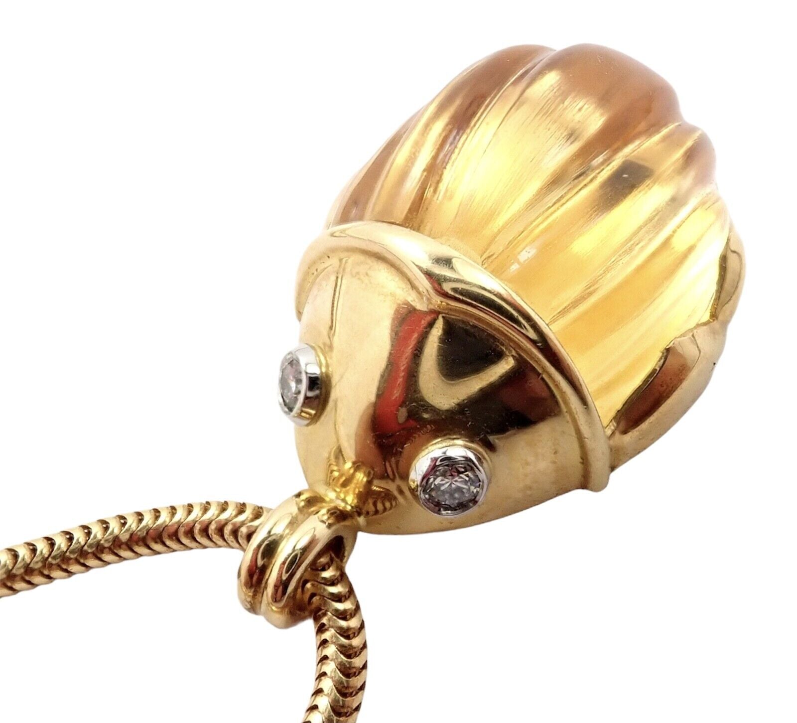 Rare Tiffany & Co Platinum 18k Gold Carved Citrine Diamond Scarab Necklace | Fortrove