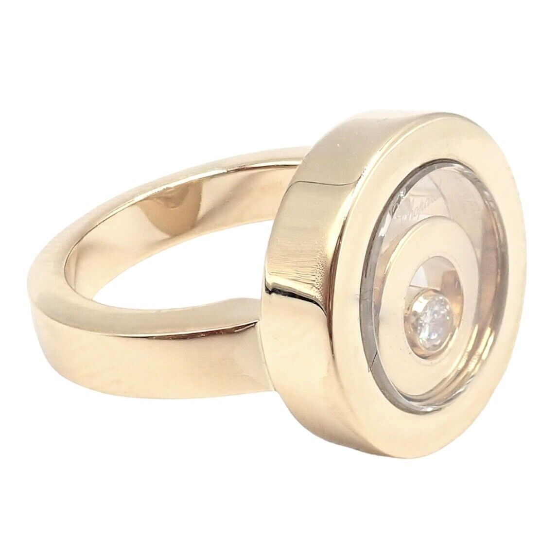 Authentic! Chopard 18k Yellow Gold Diamond Double Circle Happy Spirit Ring | Fortrove