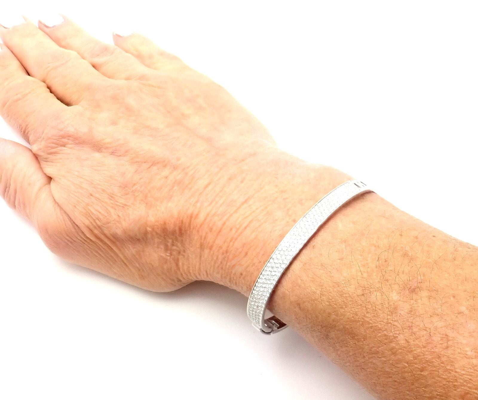 Authentic! Hermes H D'Ancre 18k White Gold Diamond Small Model Bangle Bracelet | Fortrove