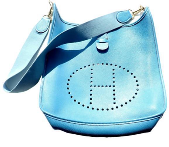 Authentic! Hermes Evelyne Blue Jean Courchevel GM Handbag Purse Gold Hardware | Fortrove