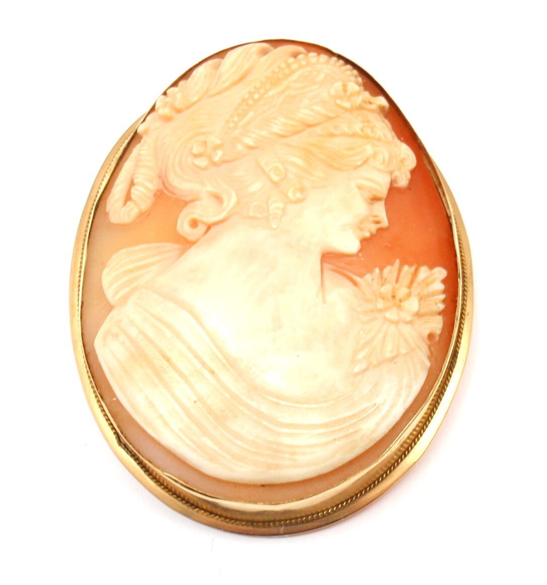 Statement! Vintage 18K Yellow Gold Large Cameo Pendant Brooch | Fortrove